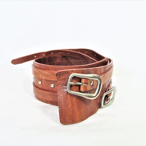 tan studded double buckle belt  M main image 6